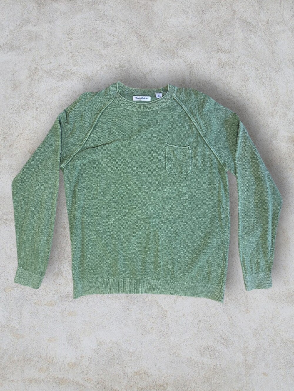 Tommy Bahama Green Textured Cotton Knit Crewneck Sweater Size Large